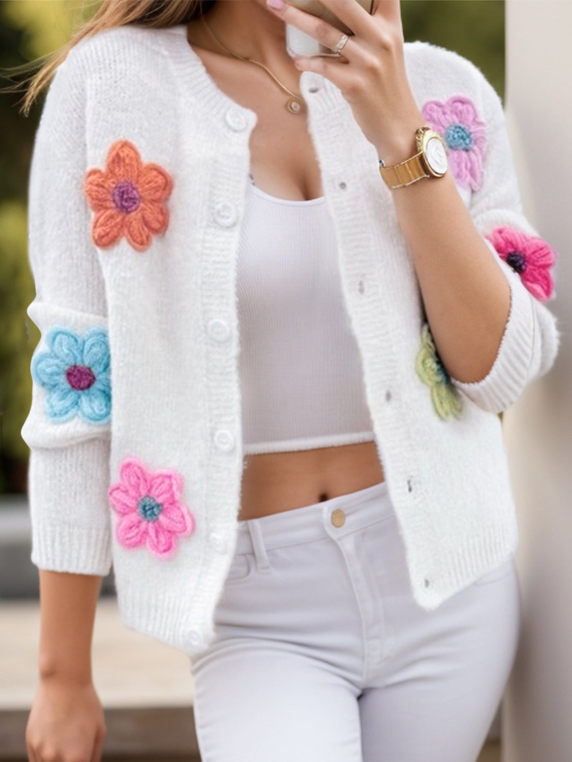 Flower Dropped Shoulder Long Sleeve Cardigan - JassyBae