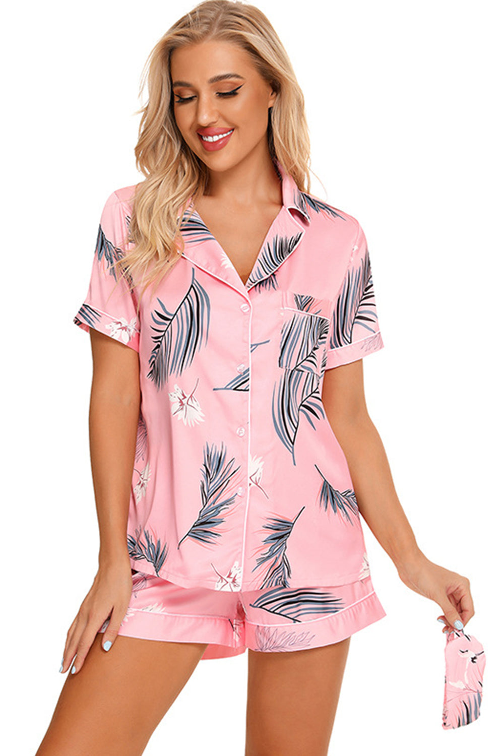 Printed Button Up Short Sleeve Top and Shorts Lounge Set - JassyBae