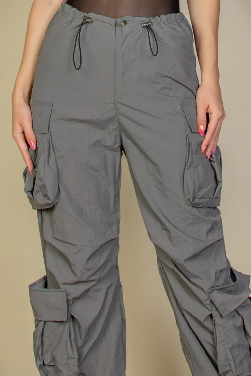 Drawstring Runched Parachute Pants