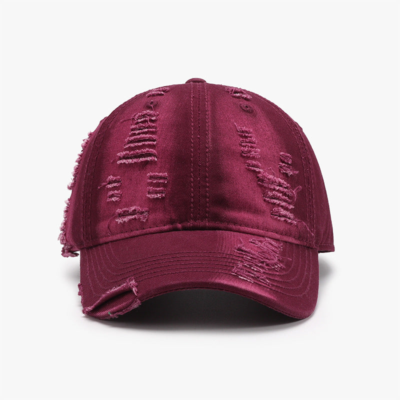 Distressed Adjustable Cotton Baseball Cap - JassyBae