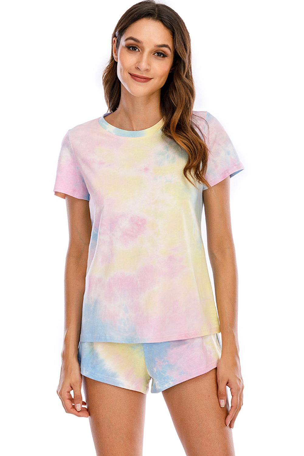 Tie-Dye Round Neck Short Sleeve Top and Shorts Lounge Set - JassyBae