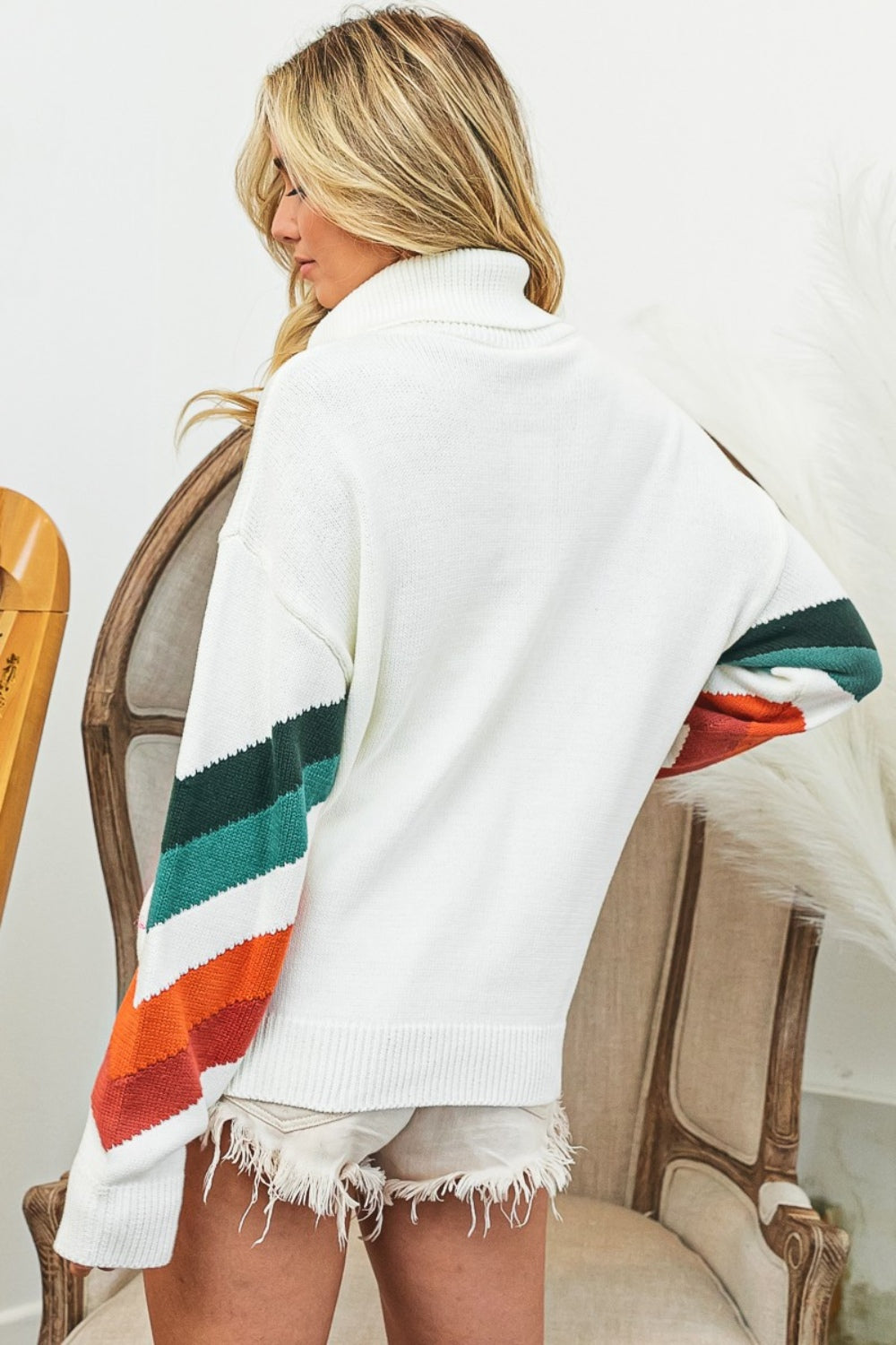 BiBi Multi Color Chevron Pattern Sweater - JassyBae