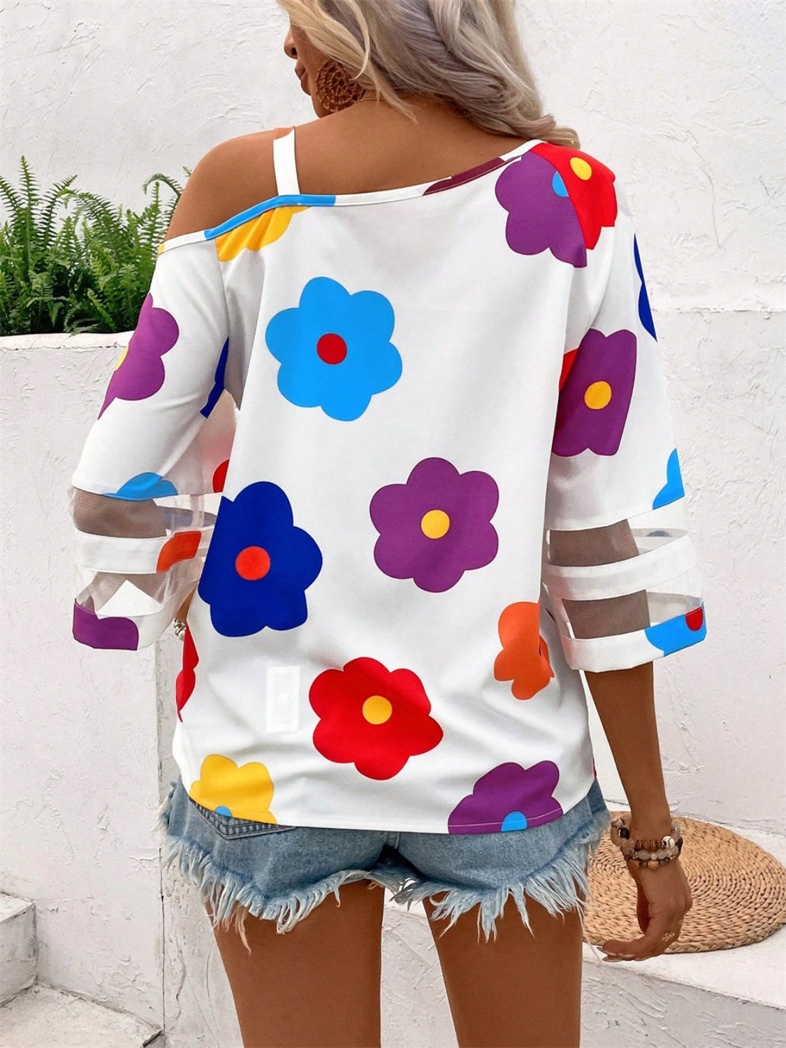 Flower Asymmetrical Neck Blouse - JassyBae