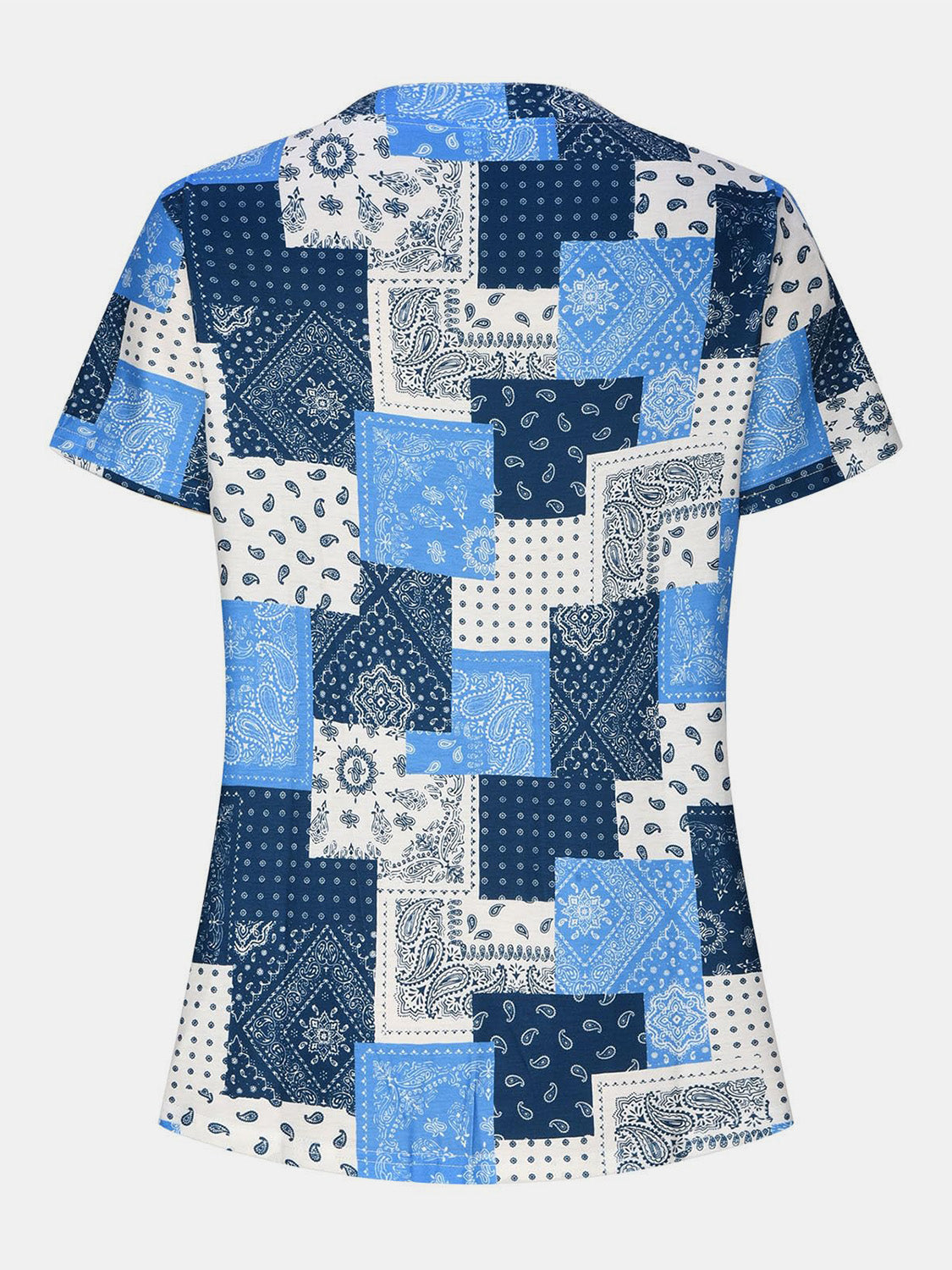 Printed Notched Short Sleeve Blouse - JassyBae