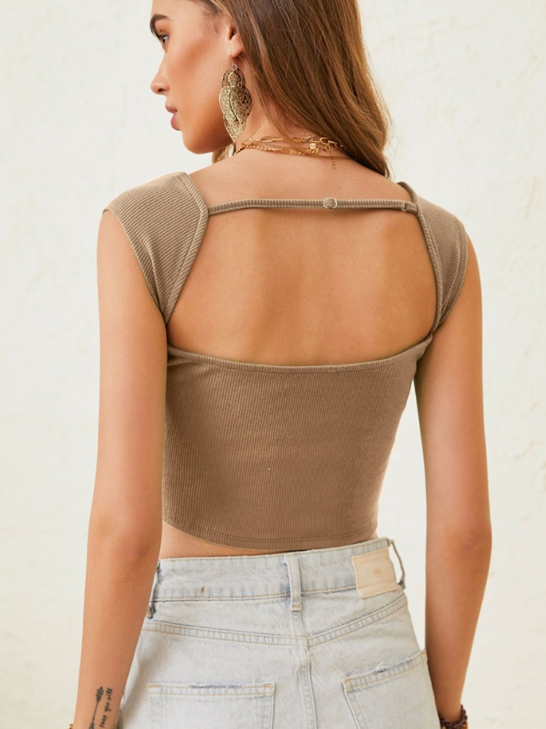 Cutout Cap Sleeve Crop Top - JassyBae