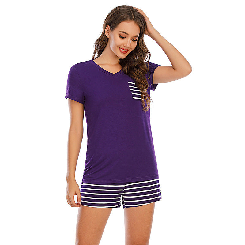 Striped Short Sleeve Top and Shorts Lounge Set - JassyBae