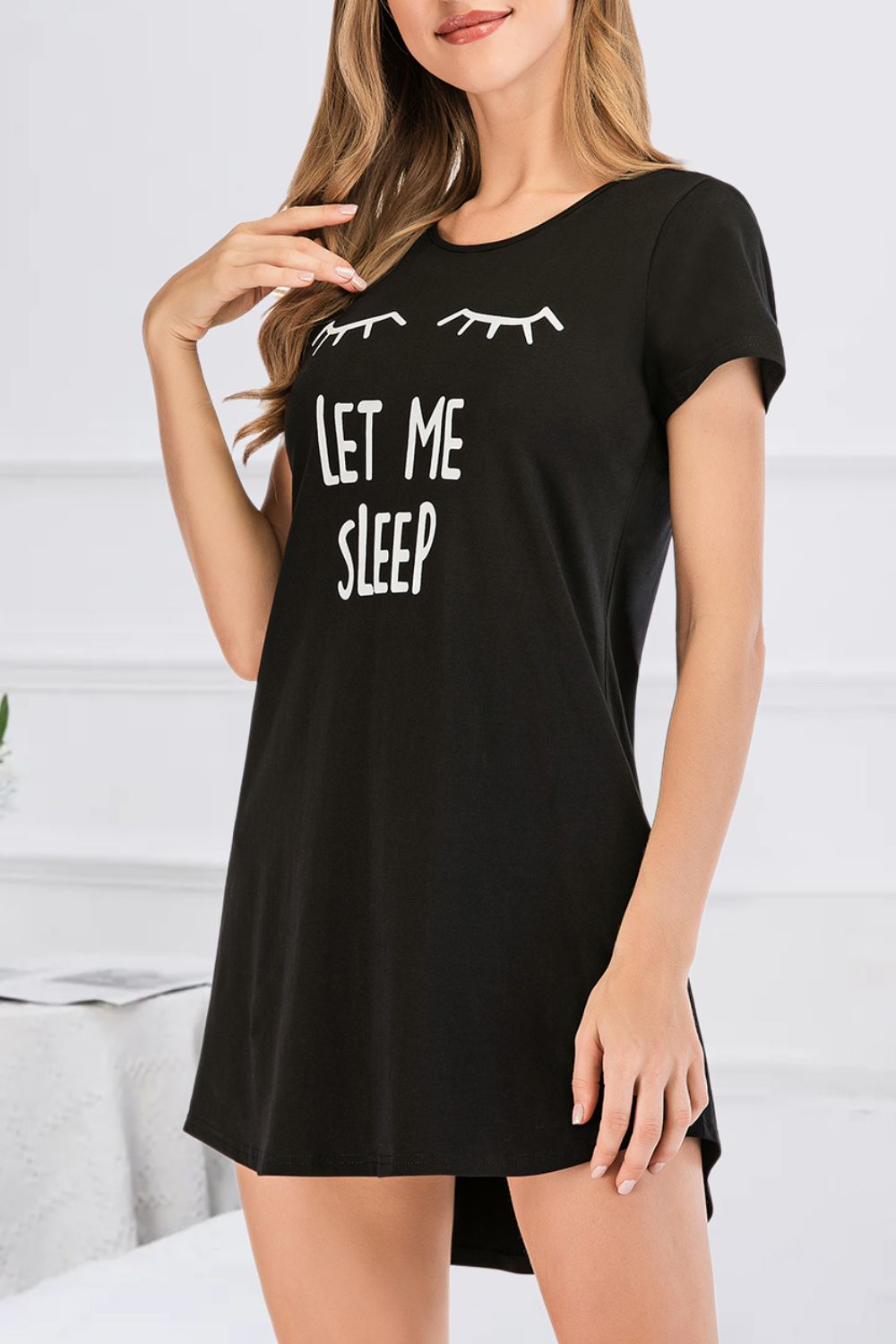 Graphic Round Neck Short Sleeve Lounge Dress - JassyBae