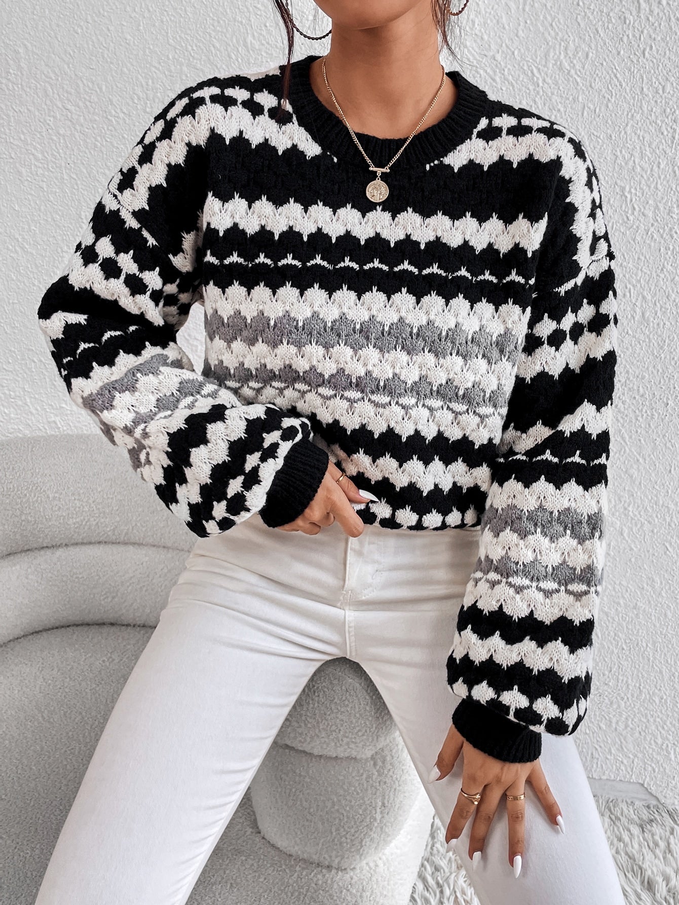 Color Block Drop Shoulder Sweater