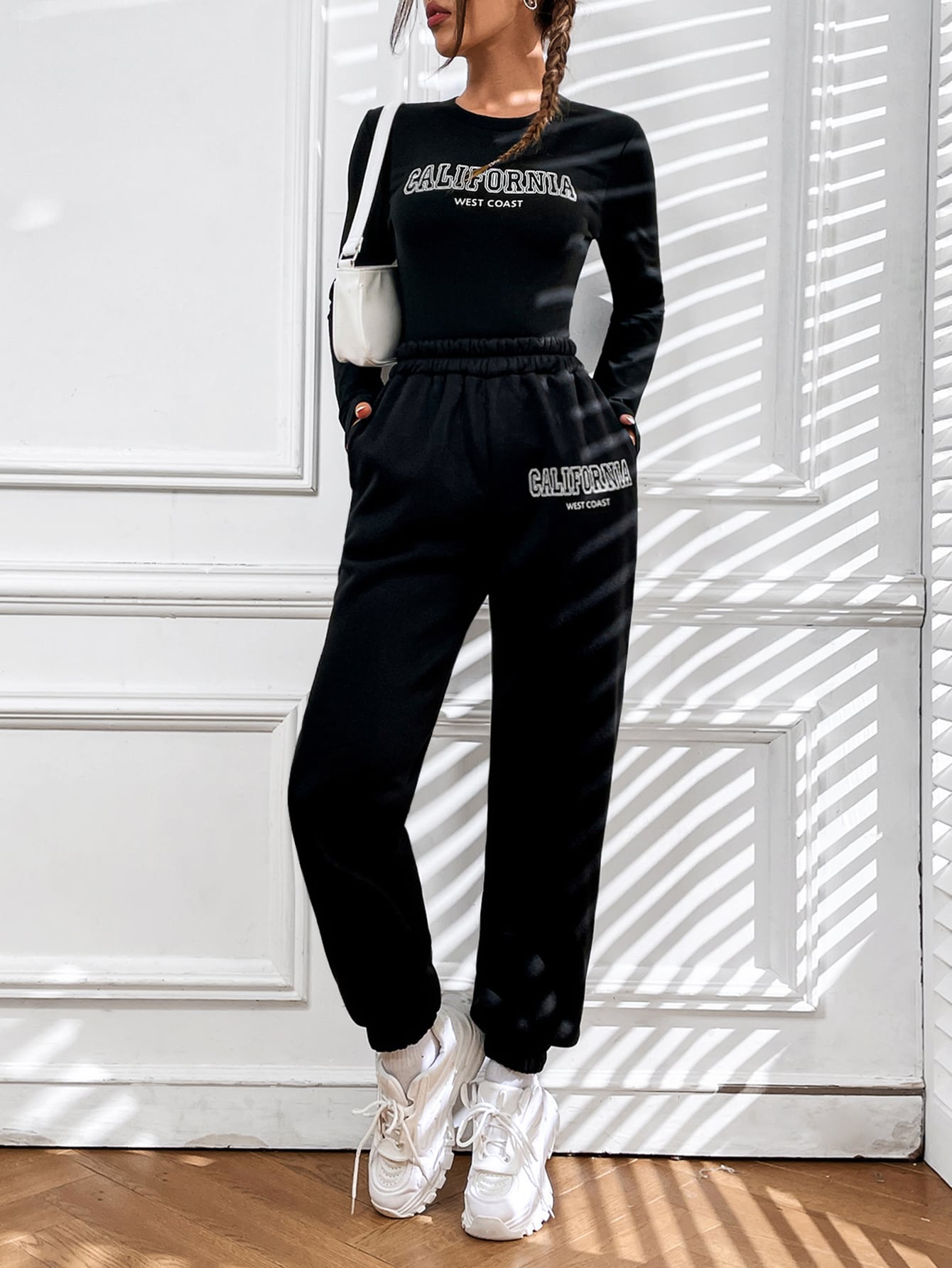 Chic and Cozy: Letter Graphic Tee and Slant Pocket Sweatpants Set