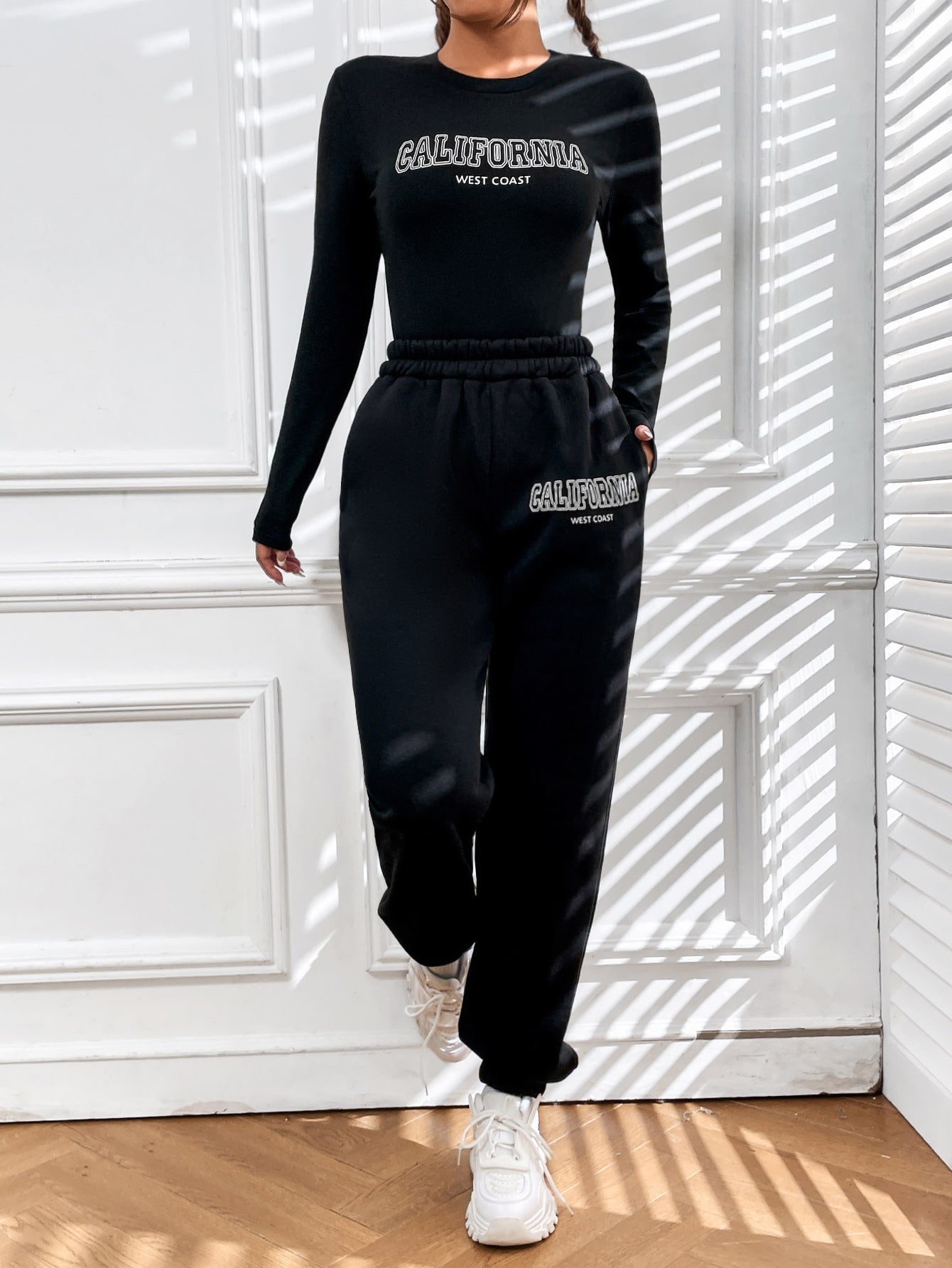 Chic and Cozy: Letter Graphic Tee and Slant Pocket Sweatpants Set