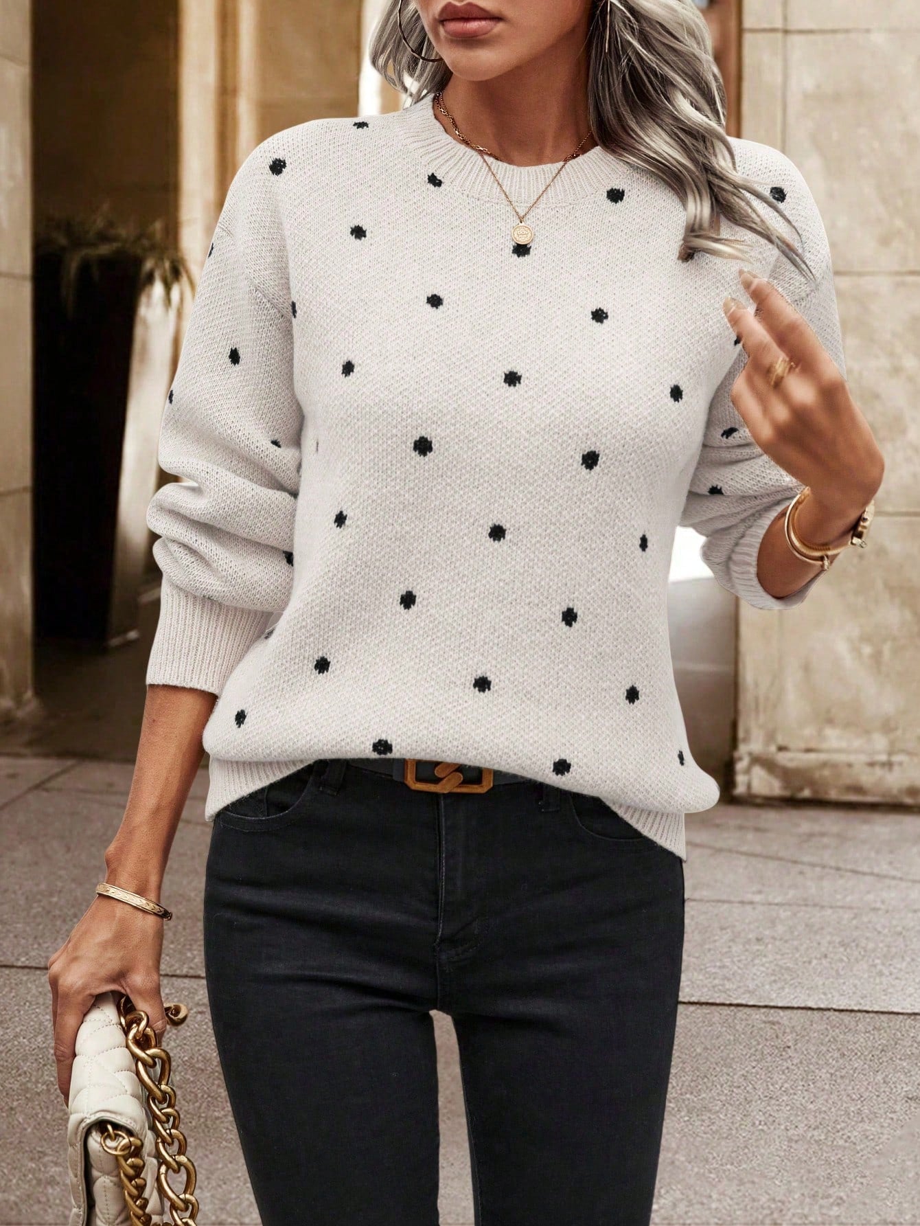 Women's Polka Dot Drop Shoulder Sweater