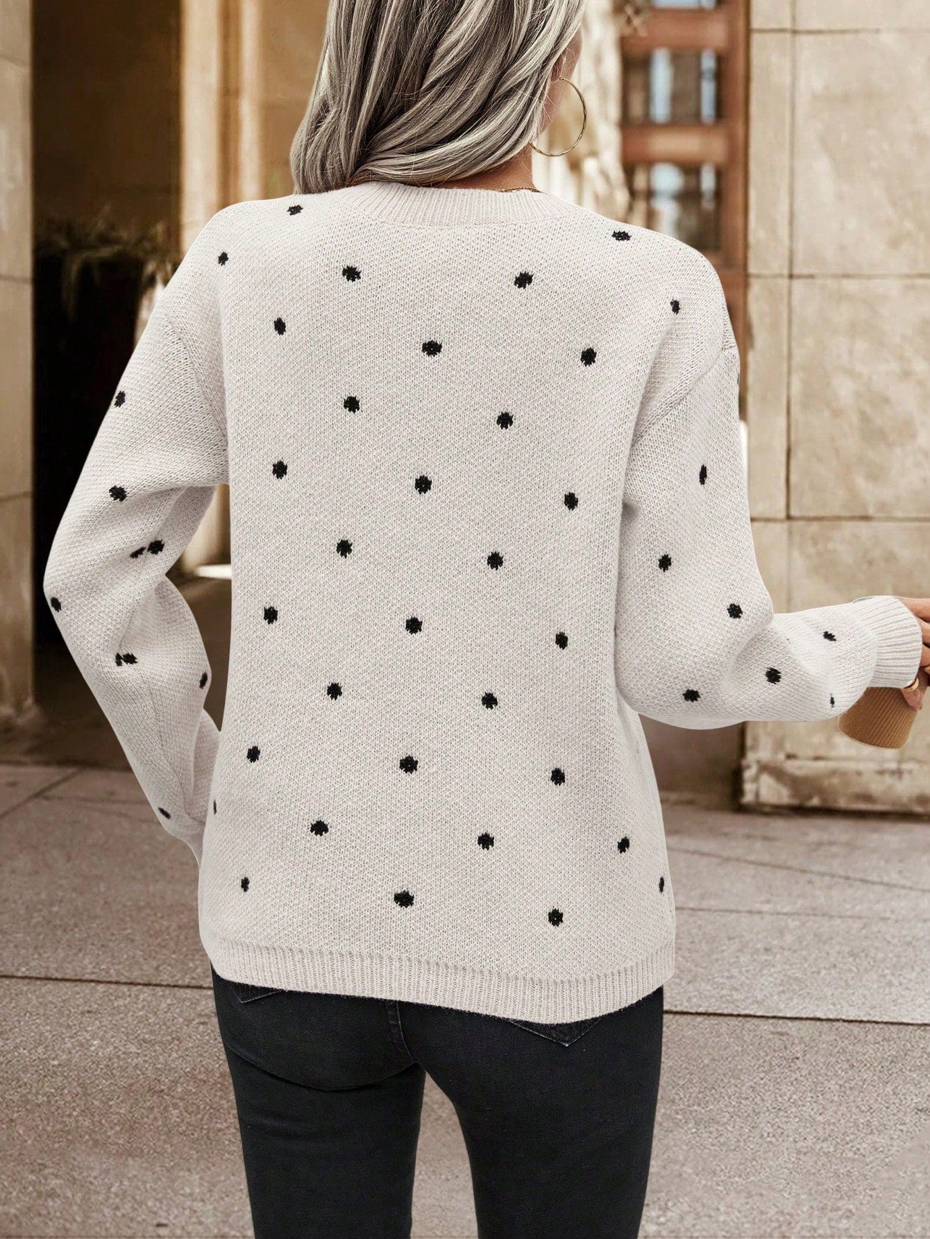 Women's Polka Dot Drop Shoulder Sweater