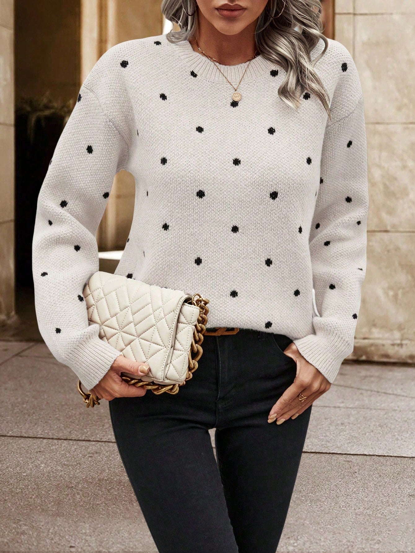 Women's Polka Dot Drop Shoulder Sweater