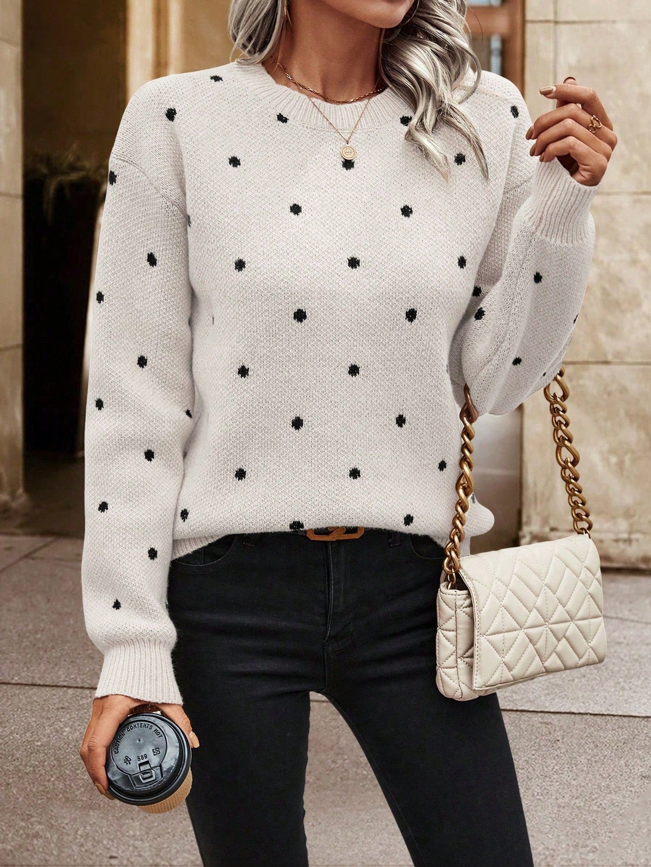 Women's Polka Dot Drop Shoulder Sweater