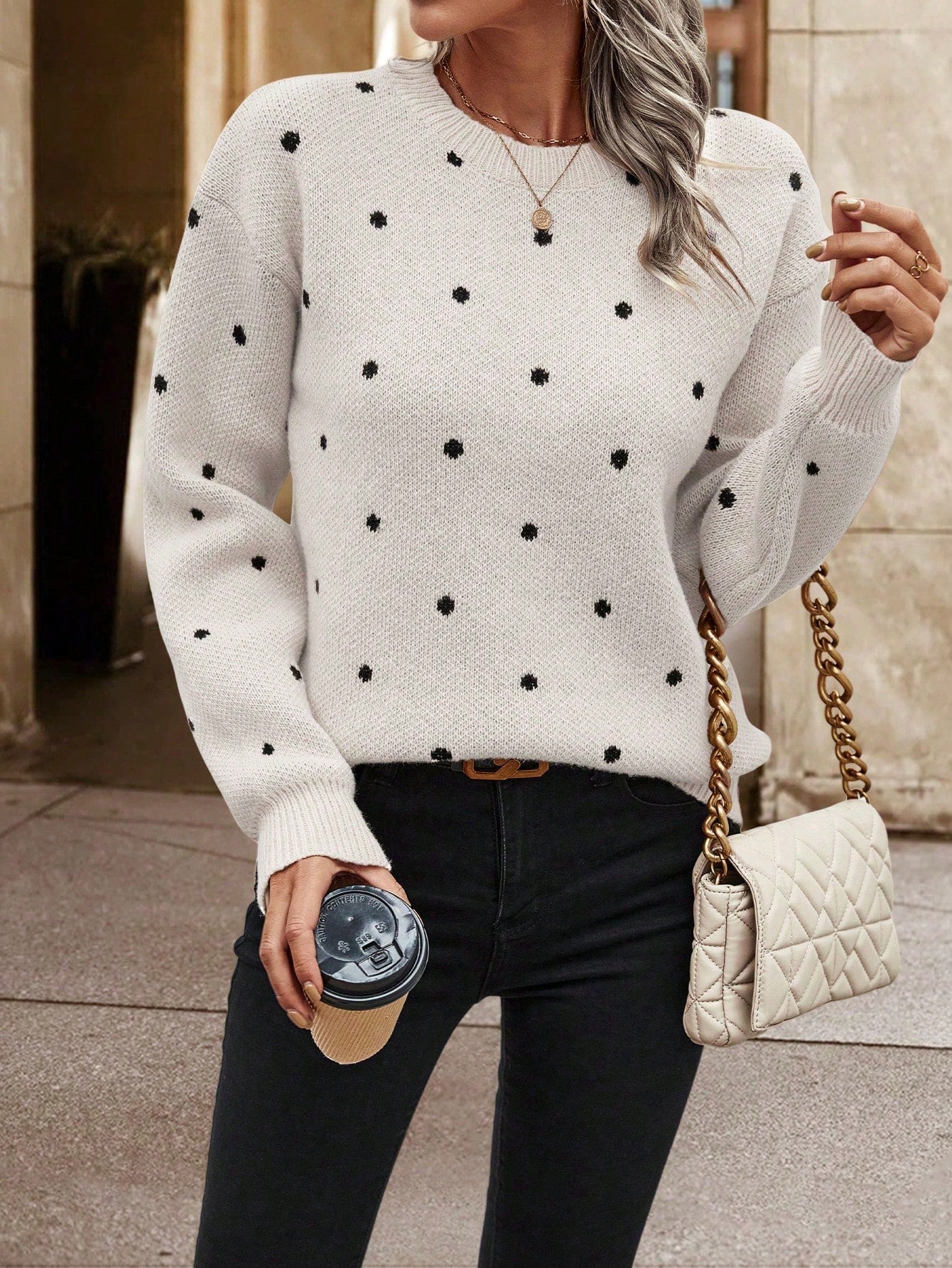 Women's Polka Dot Drop Shoulder Sweater