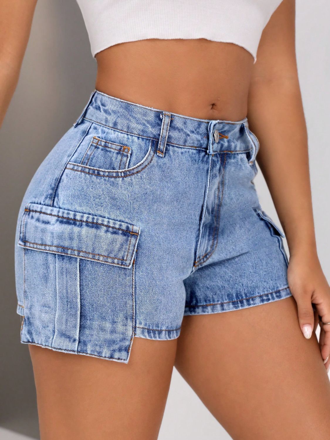 Mid-Rise Waist Denim Shorts with Pockets - JassyBae