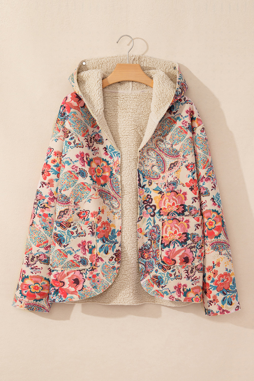 Floral Printed Sherpa Lined Hooded Jacket