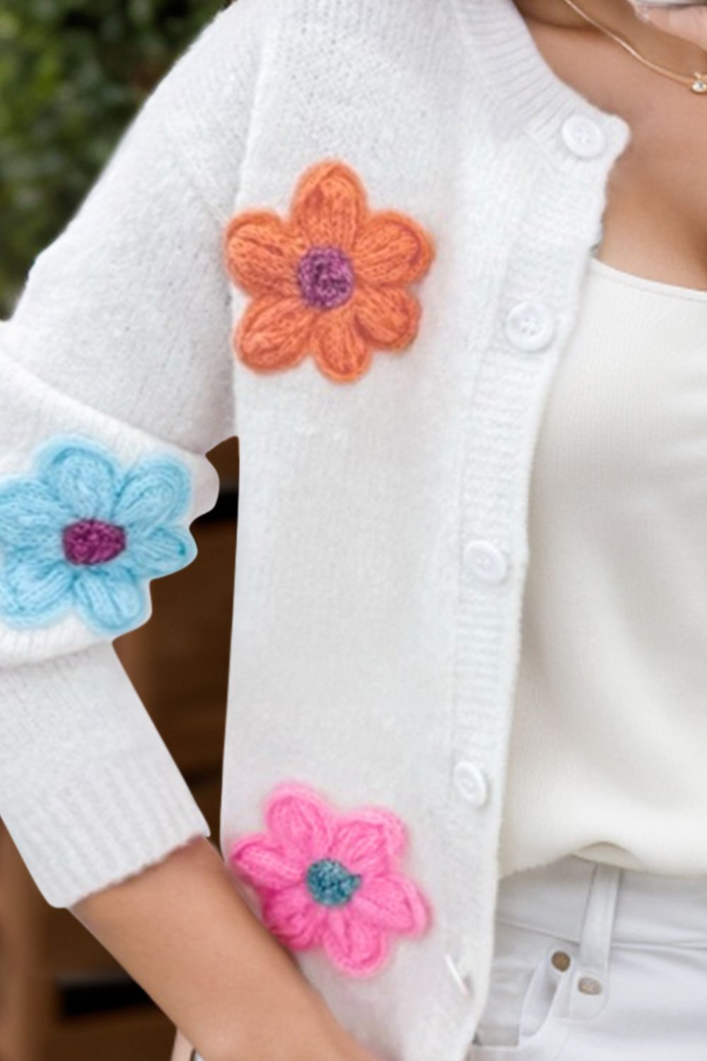 Flower Dropped Shoulder Long Sleeve Cardigan - JassyBae