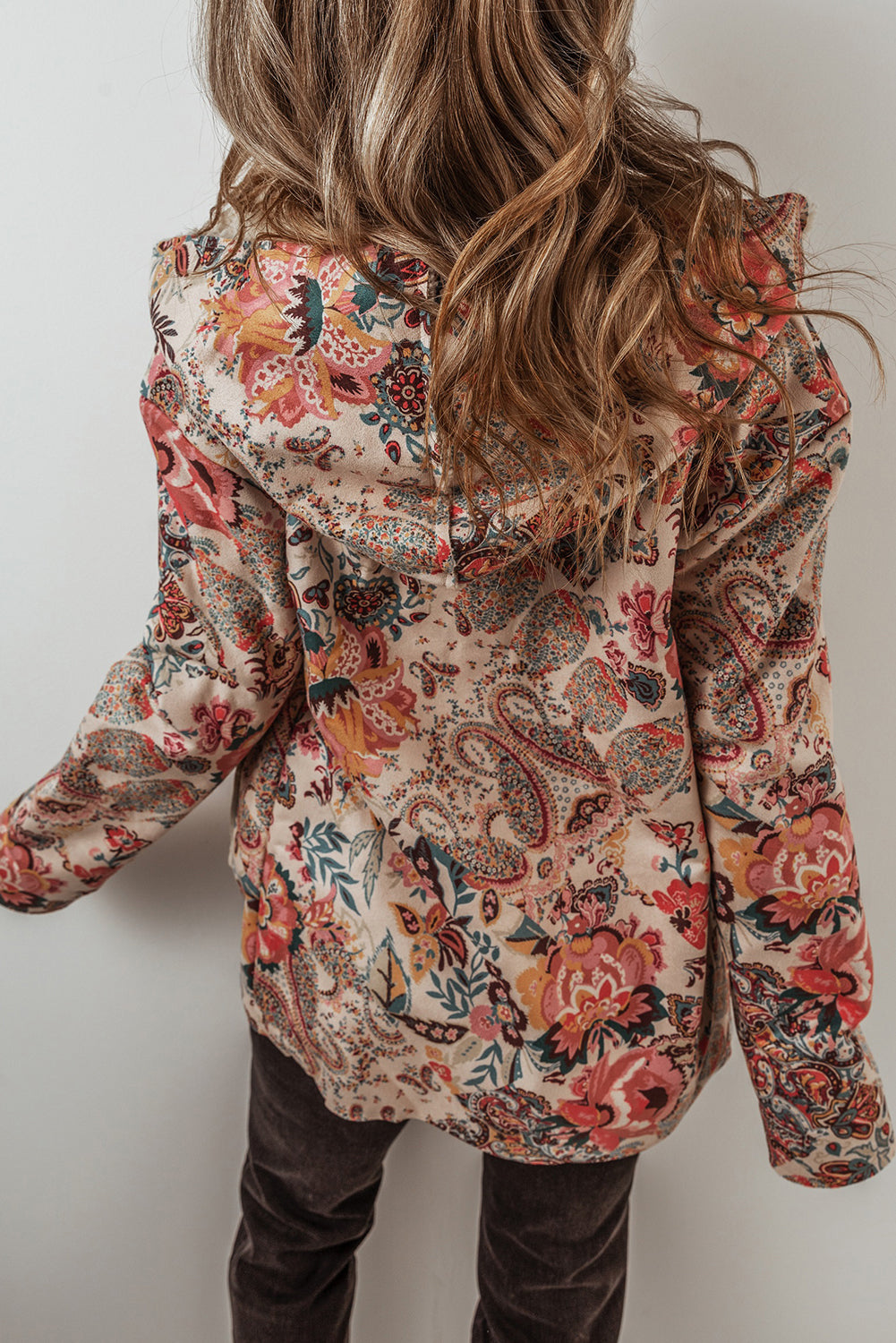 Floral Printed Sherpa Lined Hooded Jacket