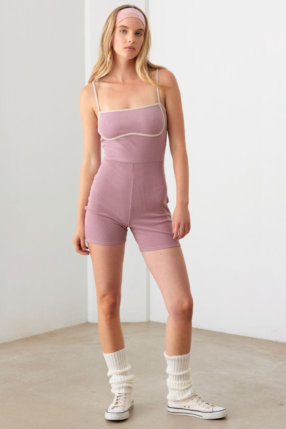 Le Lis Contrast Trim Ribbed Knit Bodycon Romper - JassyBae