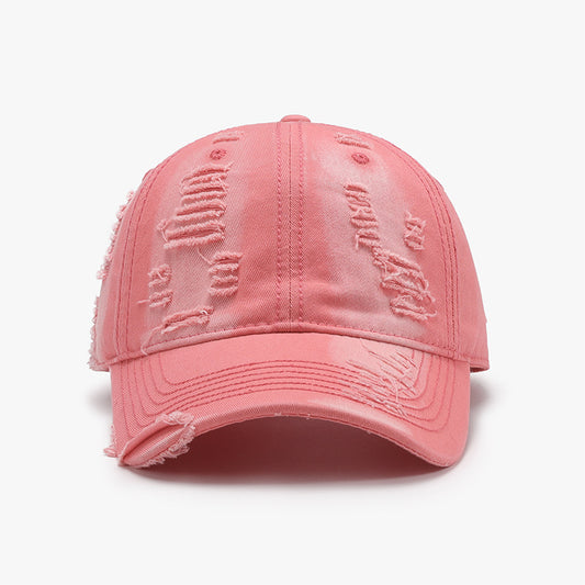 Distressed Adjustable Cotton Baseball Cap - JassyBae