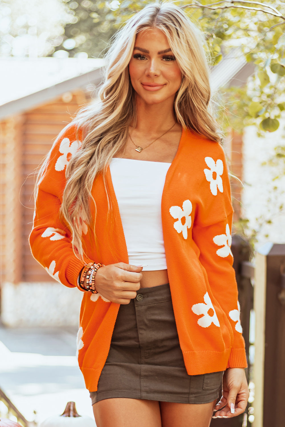 Orange Floral Cardigan