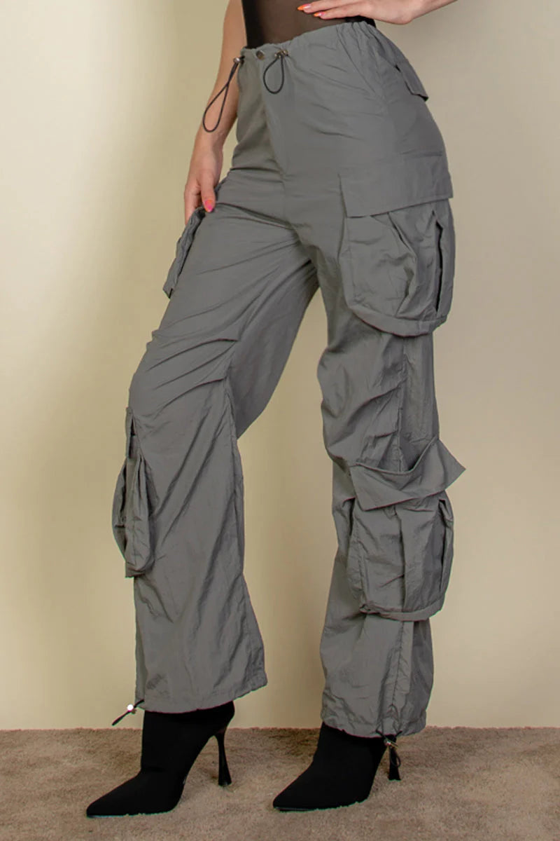 Drawstring Runched Parachute Pants