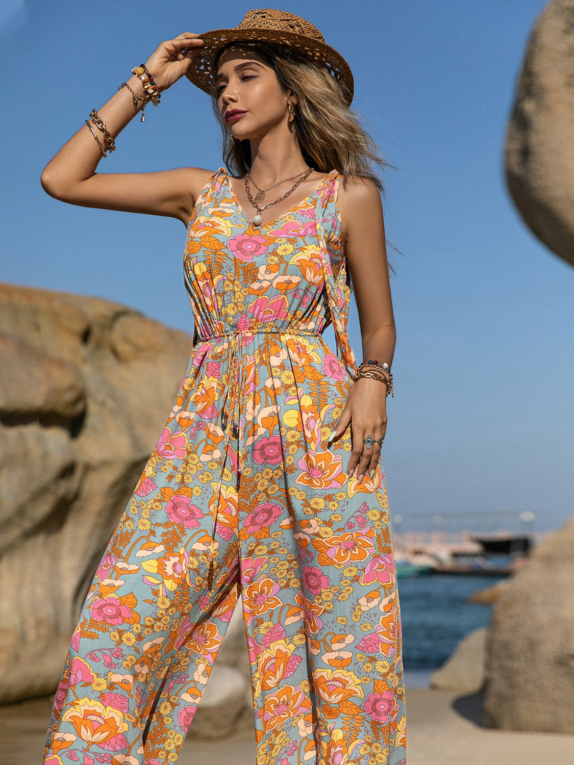 V-Neck Wide Leg Jumpsuit - JassyBae