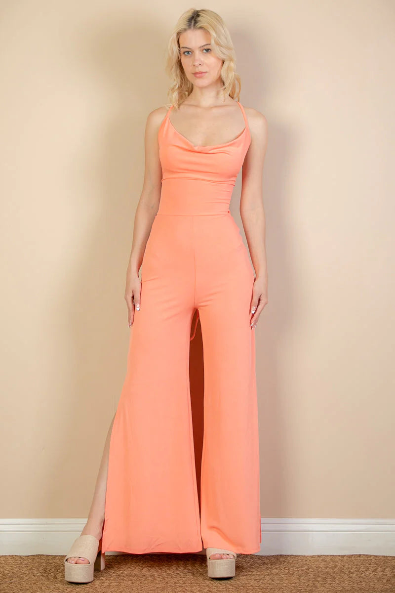 Backless Split Wide Leg Jumpsuit