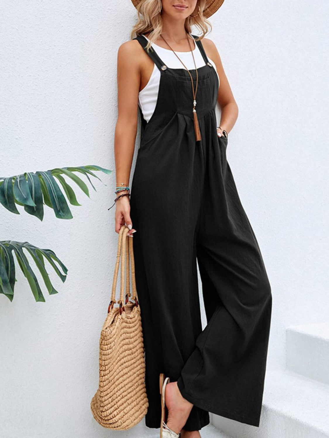 Full Size Square Neck Wide Strap Overalls - JassyBae