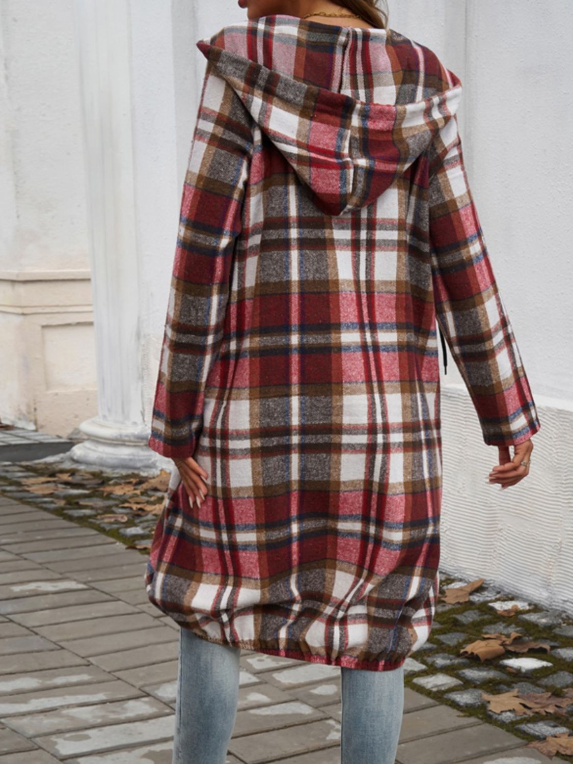 Plaid Zip Up Hooded Coat