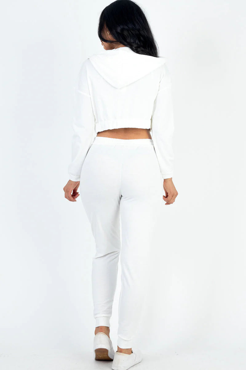 Cozy Chic French Terry Lounge Set: Zip-Up Jacket, Cropped Cami, and Joggers