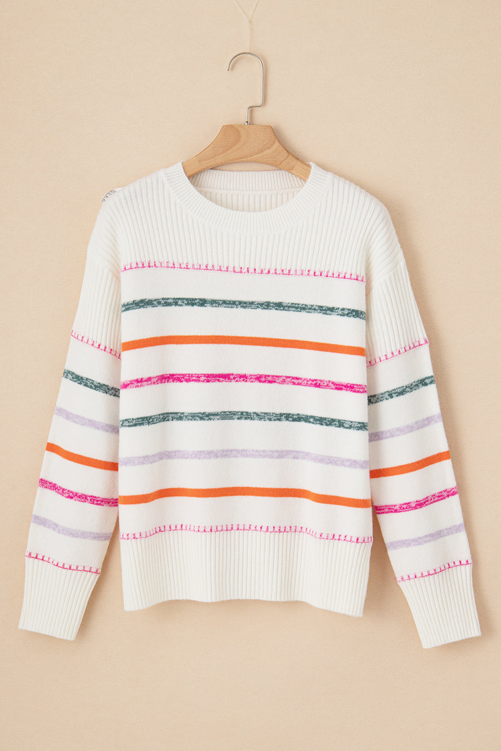 White Colorful Striped Sweater