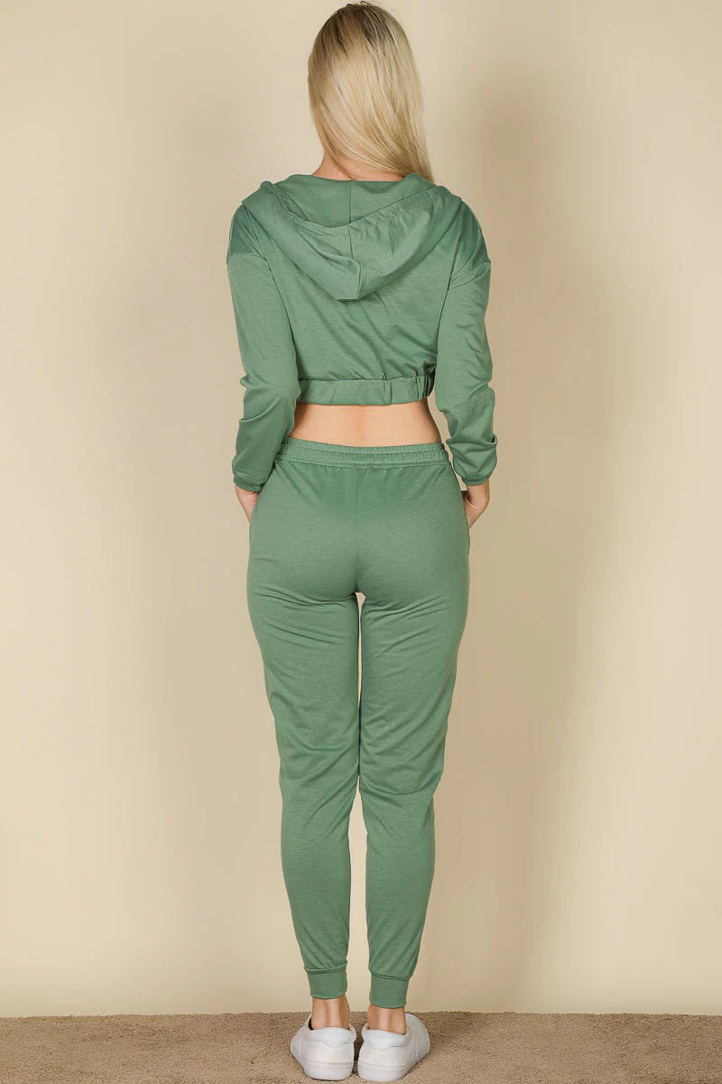 Cozy Chic French Terry Lounge Set: Zip-Up Jacket, Cropped Cami, and Joggers