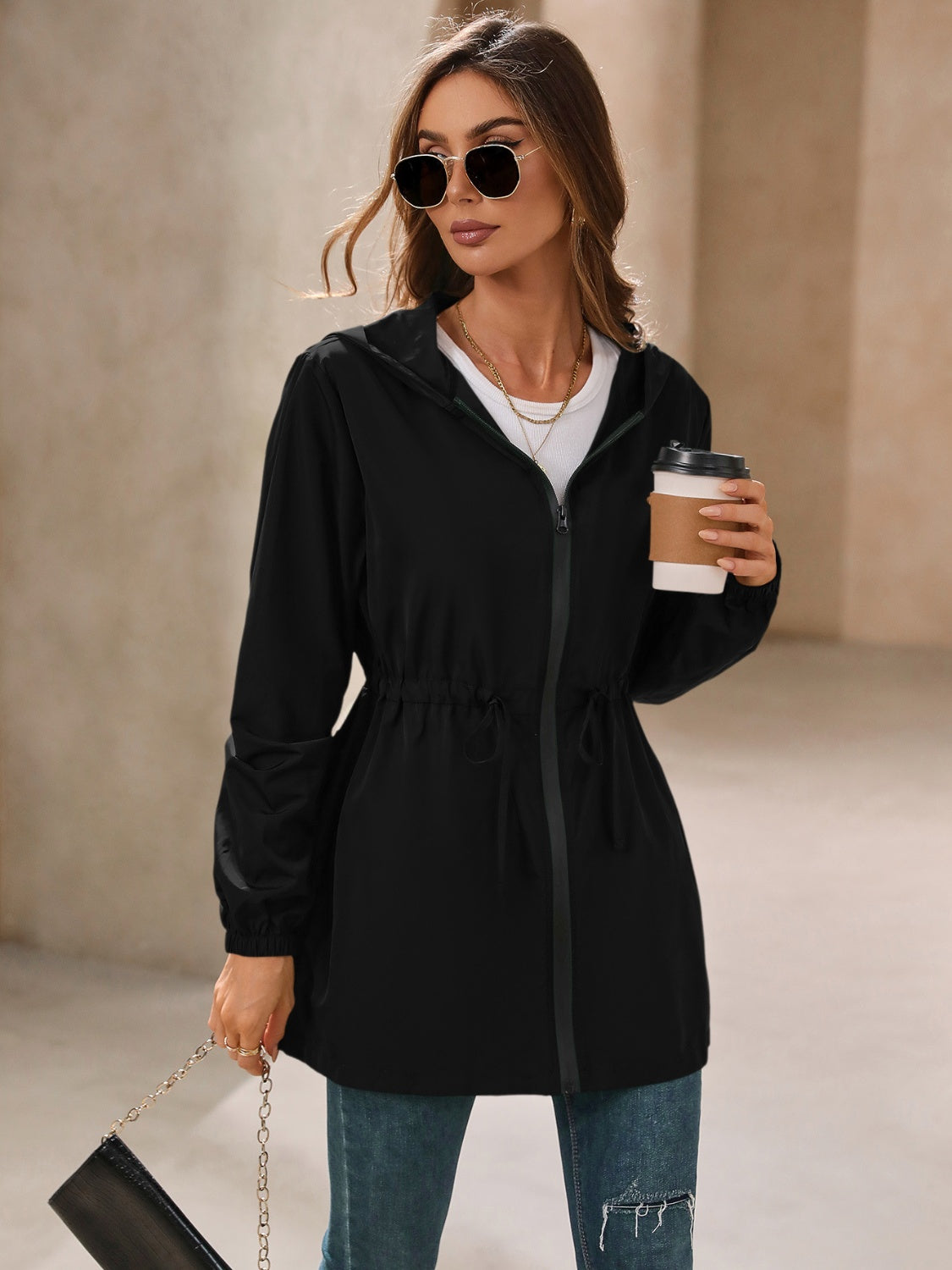 Zip Up Long Sleeve Hooded Jacket