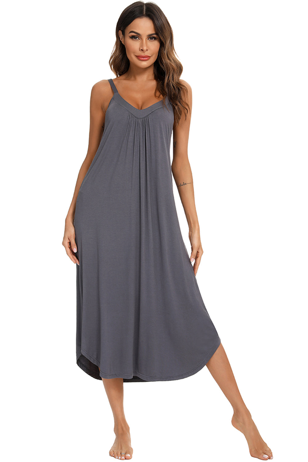 V-Neck Midi Lounge Dress - JassyBae