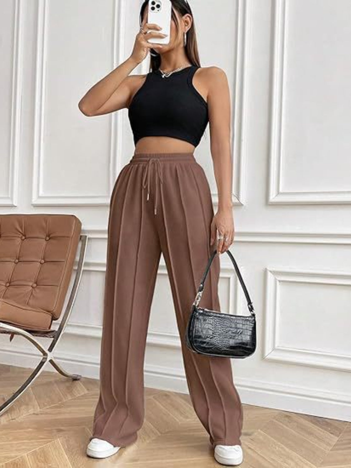 Drawstring Wide Leg Pants with Pockets