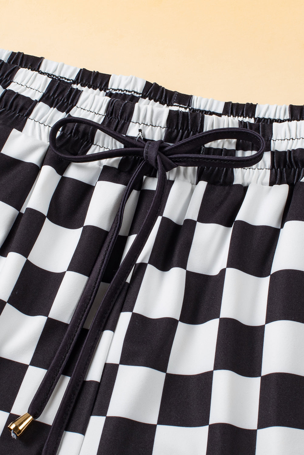 Black Checkered Drawstring Shorts