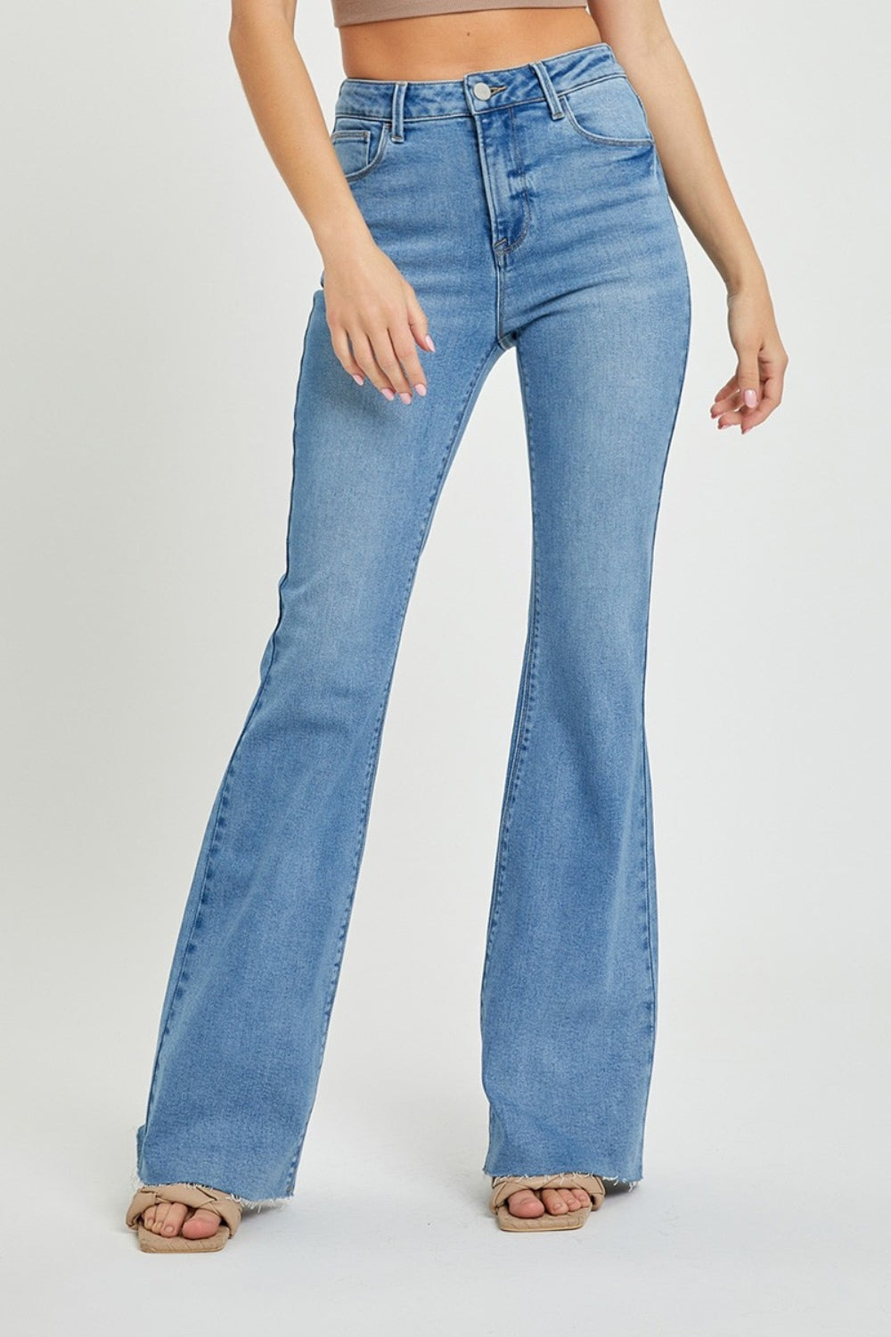 RISEN Full Size High Rise Raw Cut Hem Bootcut Jeans - JassyBae