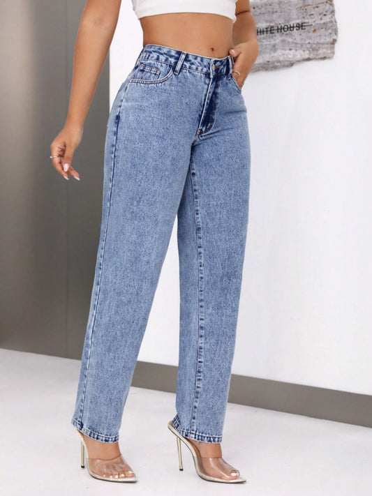 Mid-Rise Waist Jeans with Pockets - JassyBae