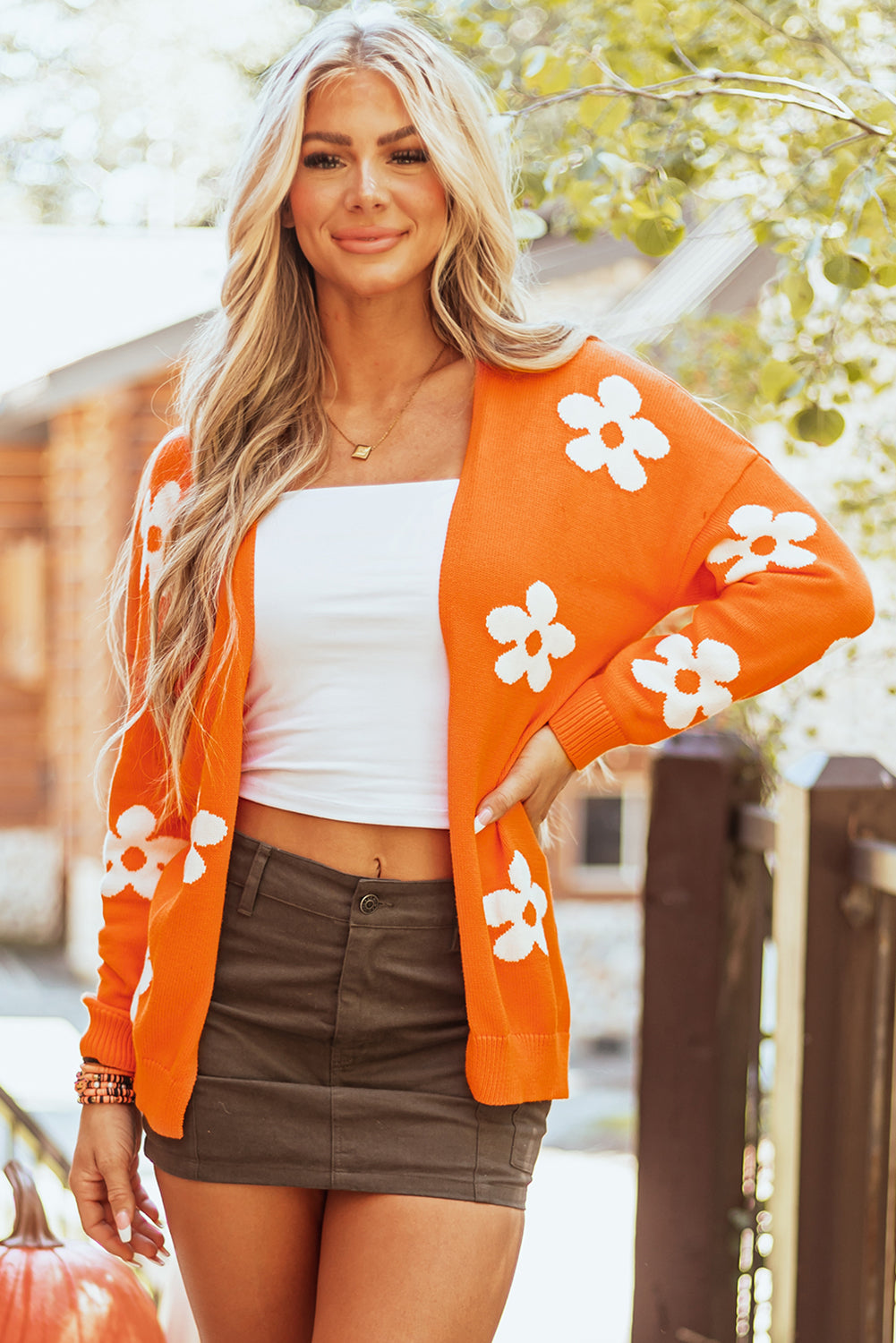 Orange Floral Cardigan