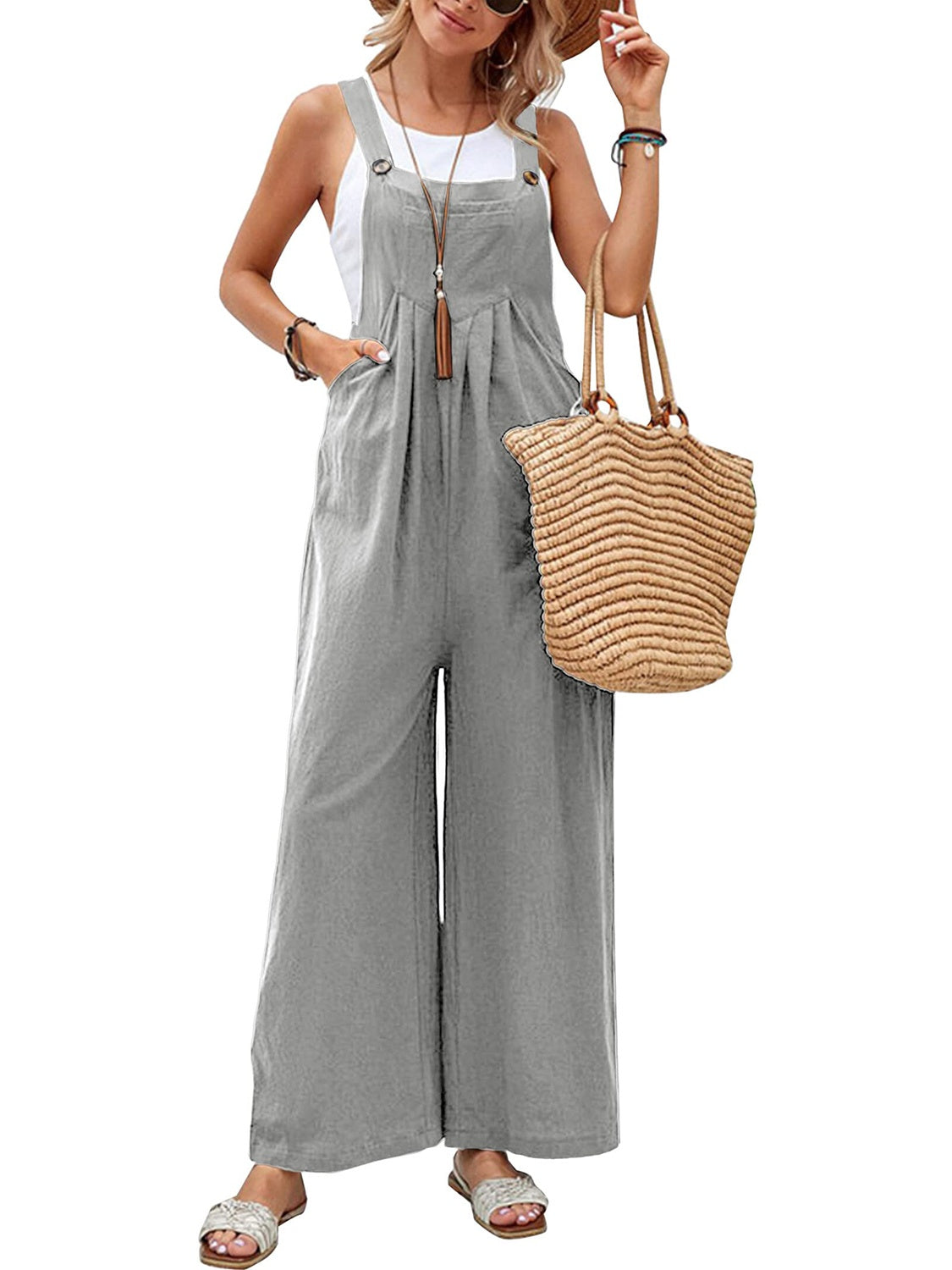 Full Size Square Neck Wide Strap Overalls - JassyBae