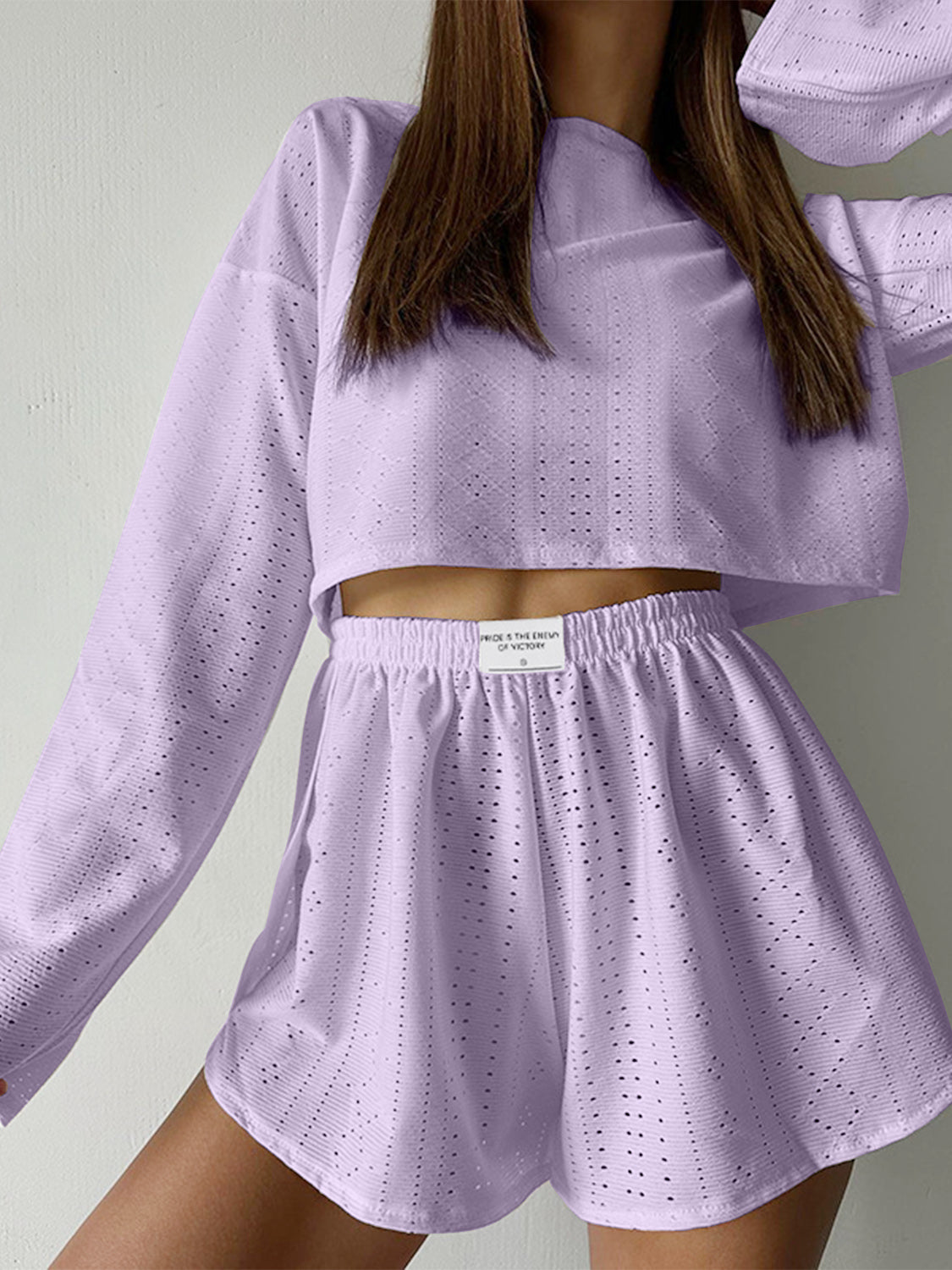 Eyelet Round Neck Top and Shorts Set - JassyBae