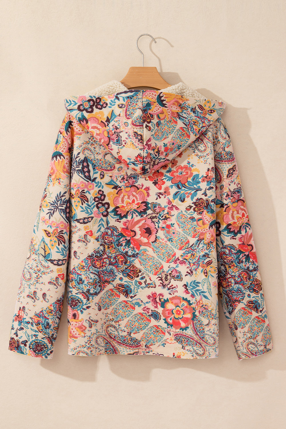 Floral Printed Sherpa Lined Hooded Jacket