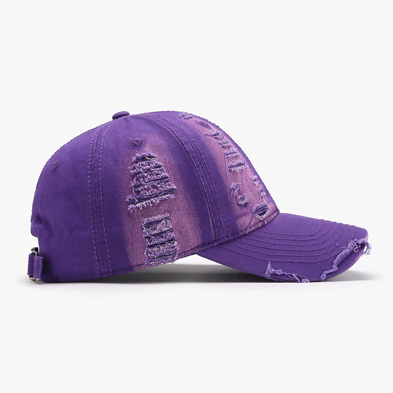 Distressed Adjustable Cotton Baseball Cap - JassyBae