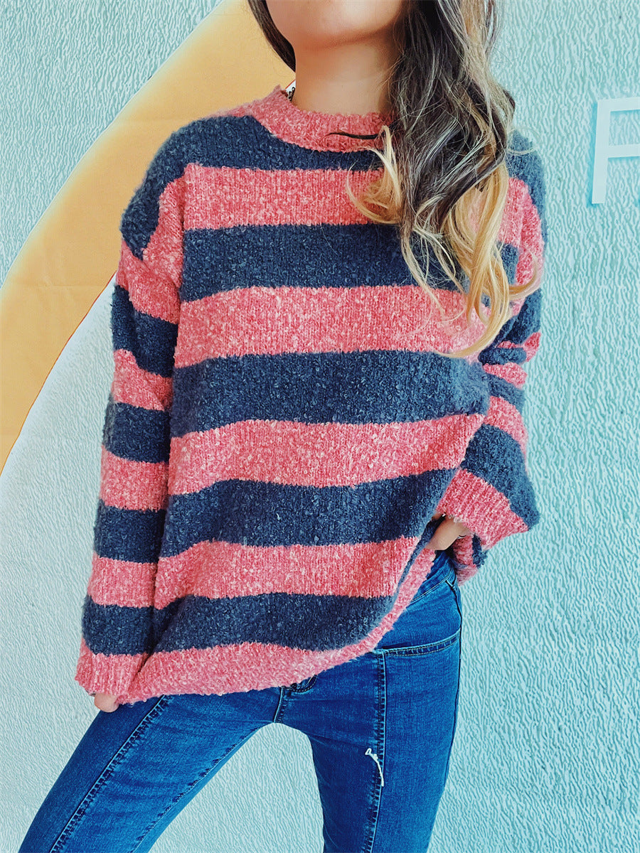 Striped Round Neck Long Sleeve Sweater