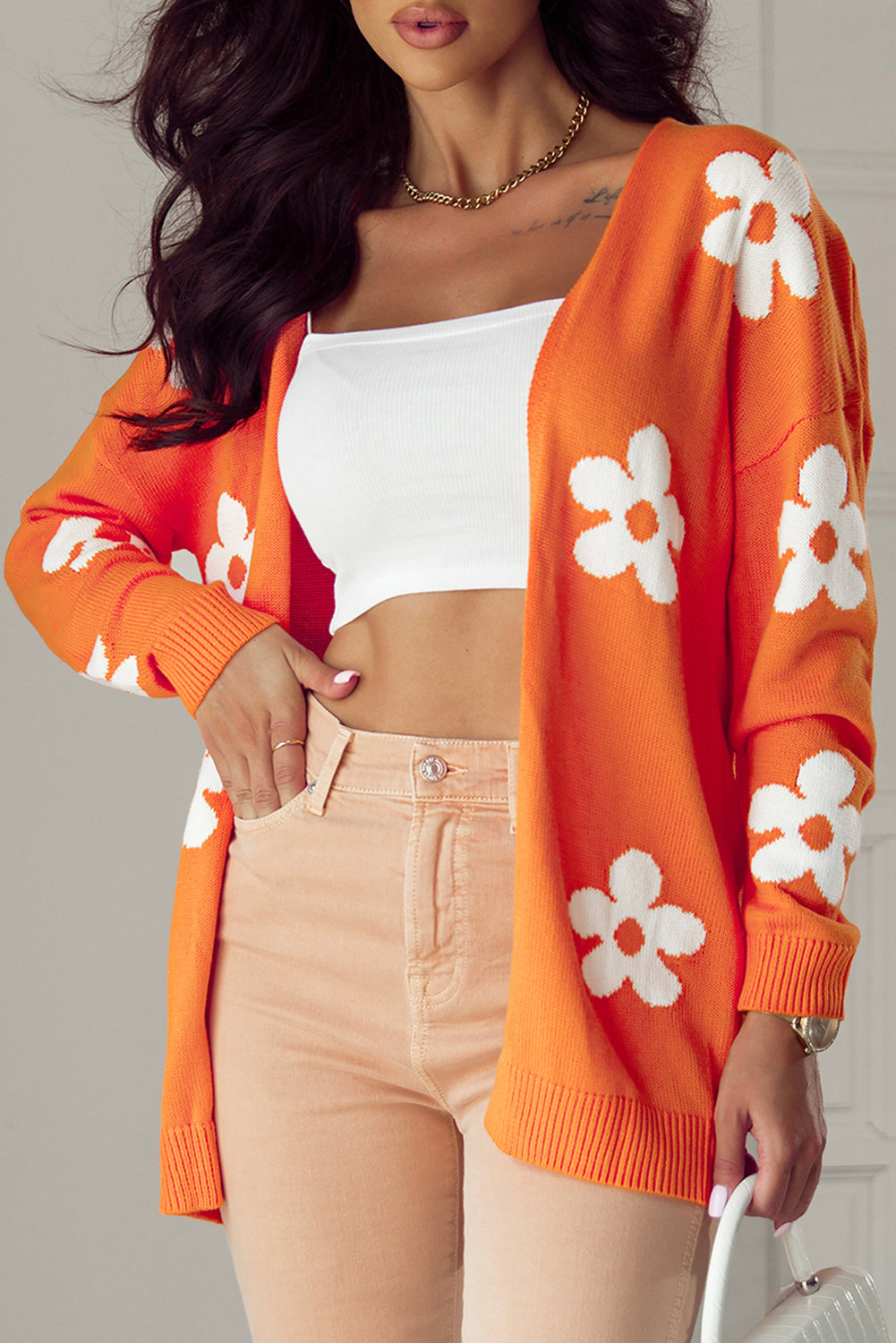 Orange Floral Cardigan