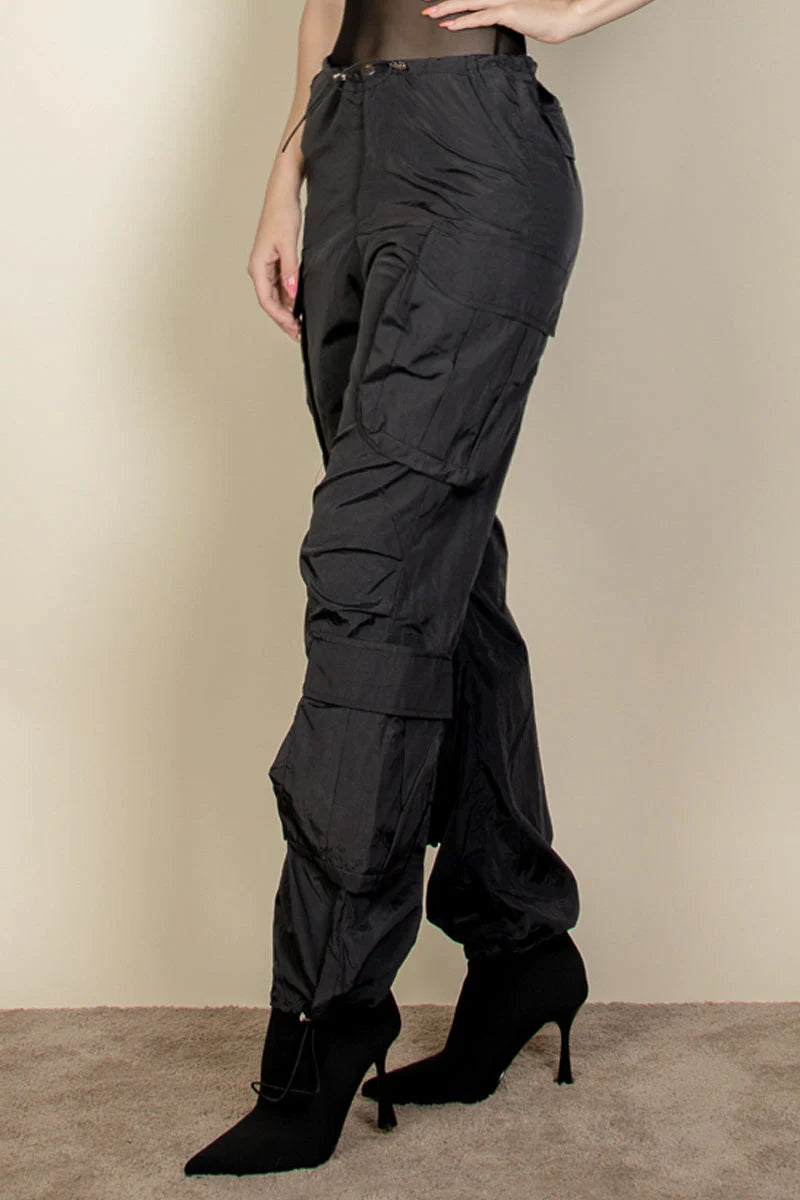 Drawstring Runched Parachute Pants