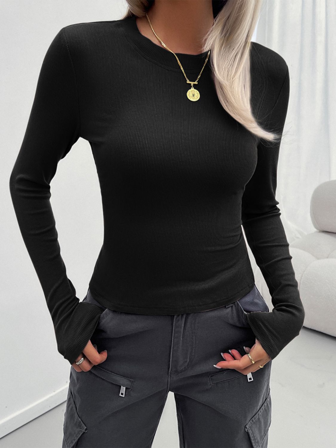 Round Neck Long Sleeve T-Shirt - JassyBae