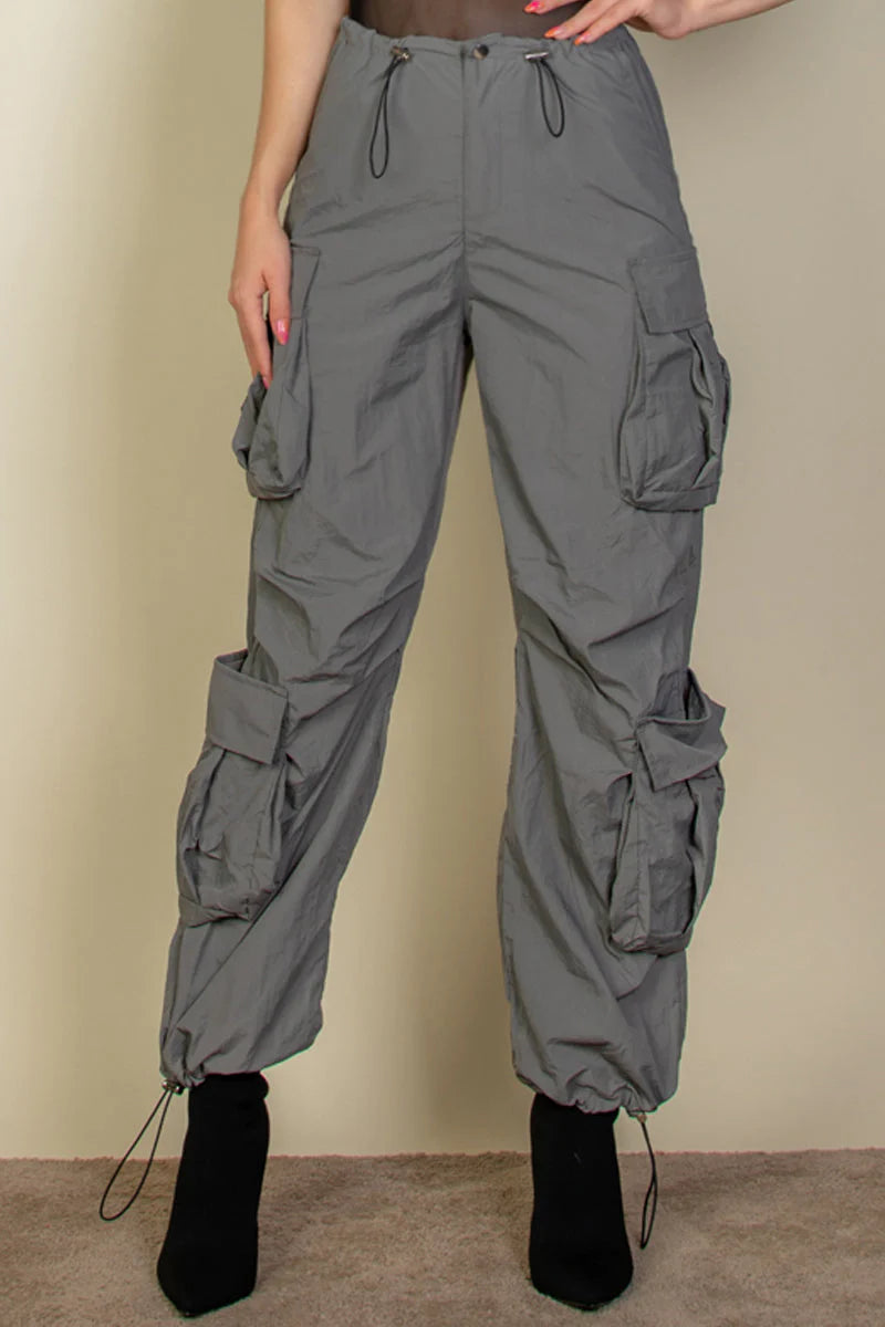 Drawstring Runched Parachute Pants